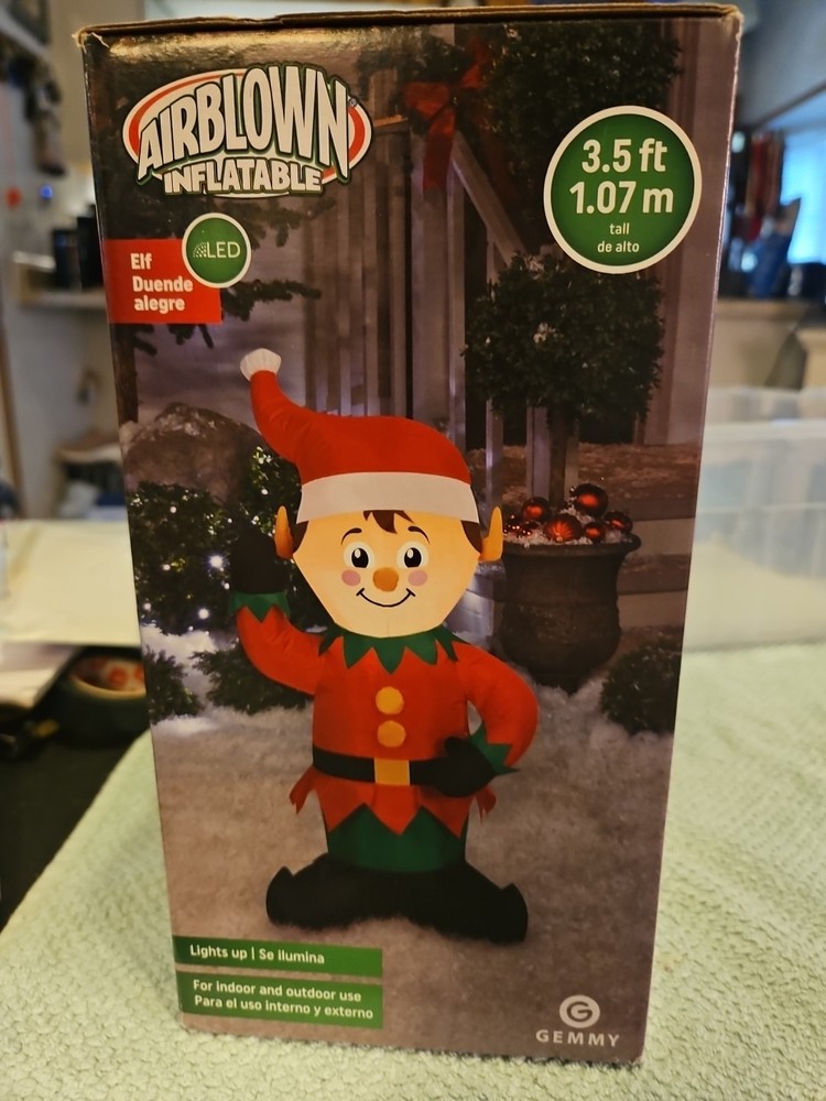 Jolly Elf GEMMY 3.5ft LED Inflatable Airblown Christmas Decoration New