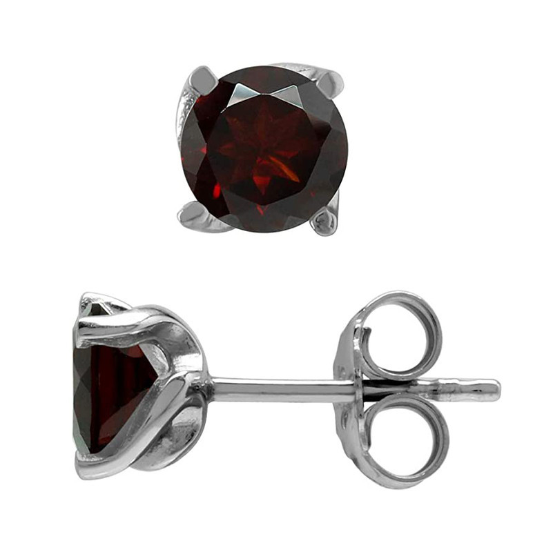 6MM Garnet 925 Sterling Silver Stud Post Earrings for Women and Teens