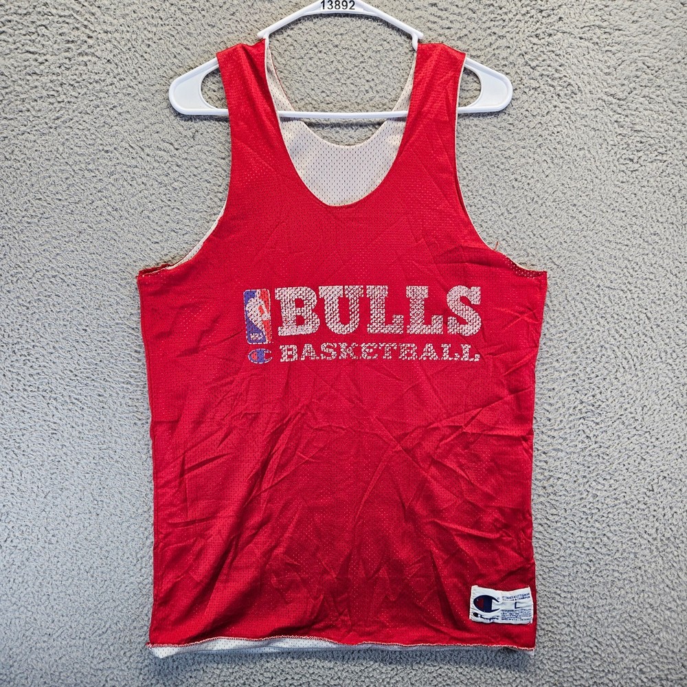 Vintage Champion Chicago Bulls Basketball Jersey Top Mens Size Large Red Tank