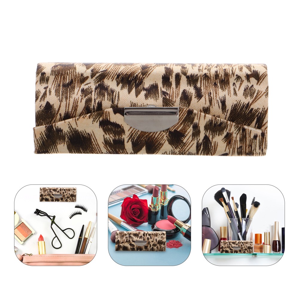 Floral Leopard Print Travel Makeup Bag with Mirror for Lipsticks