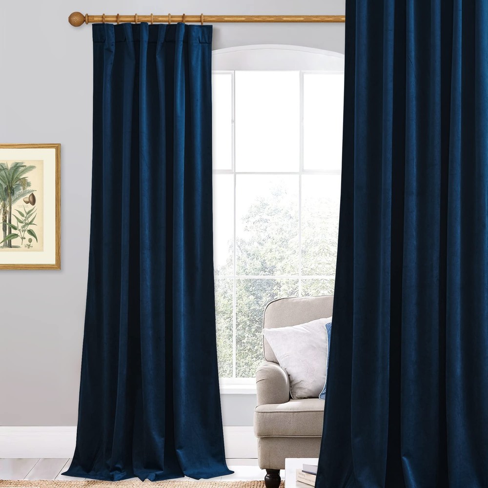 Navy Blue Velvet Curtains 96 Inches Long For Living Room Luxury Blackout Sliding