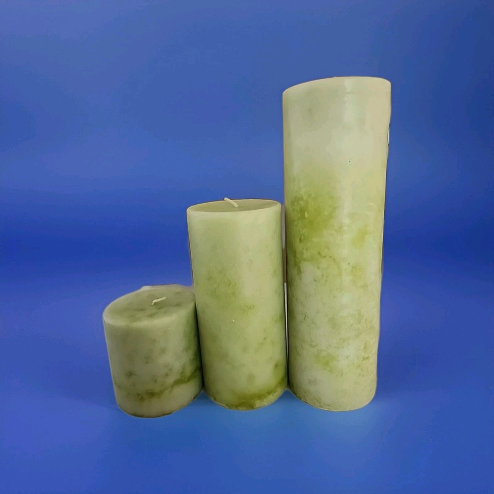 Set of 3 Light Green Spanish Citrus Scented Pillar Candles 9 6 3 Inch Cost Plus