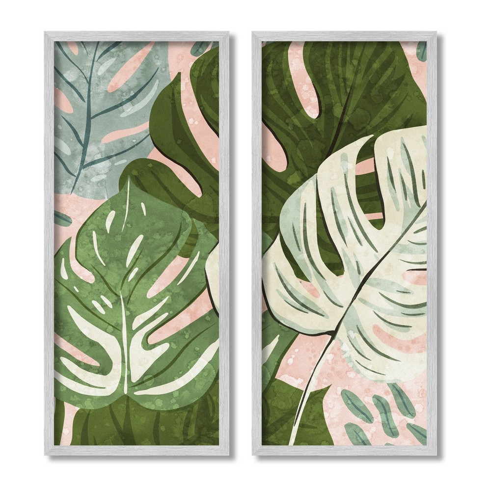 Modern Layered Monstera Leaves 2pc Giclee Framed Wall Art Set, Design by Ziwe...
