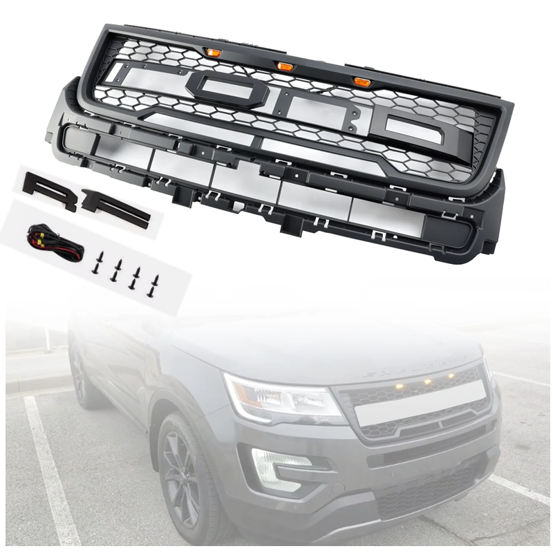 For Explorer 2016 2017 Bumper Grill Front Upper Grill Raptor Style w/Lights
