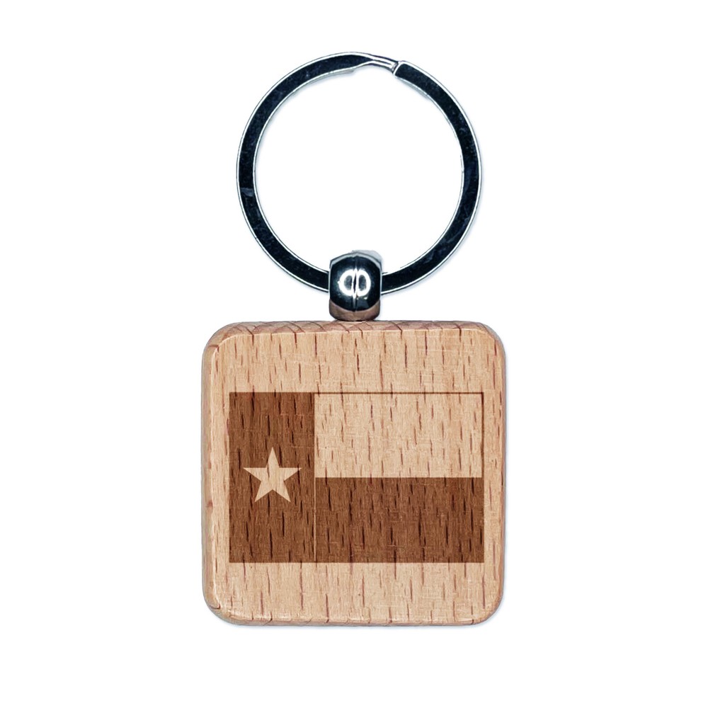 Texas State Flag Wooden Keychain Engraved Square Charm  