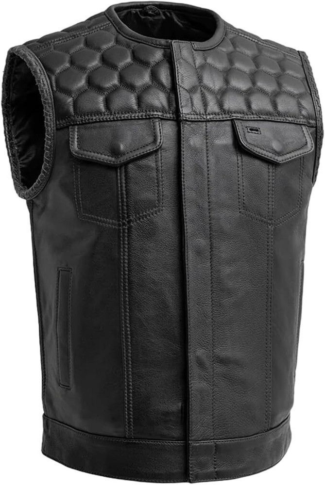 Men Riding Biker Leather Vest - Anarchy Diamond Hunt Club Hornet Motorcycle Vest