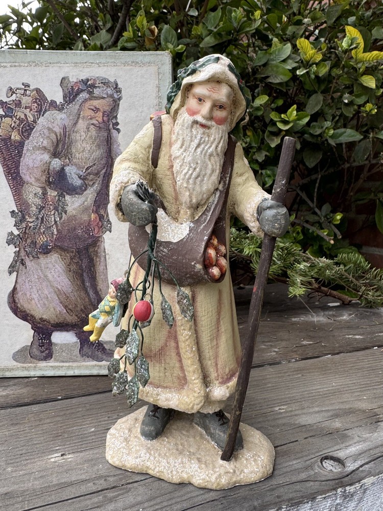 Figura de Navidad Dept 56 Viejo Mundo Kris Kringle Victoriano Santa Bata Blanca y Caja