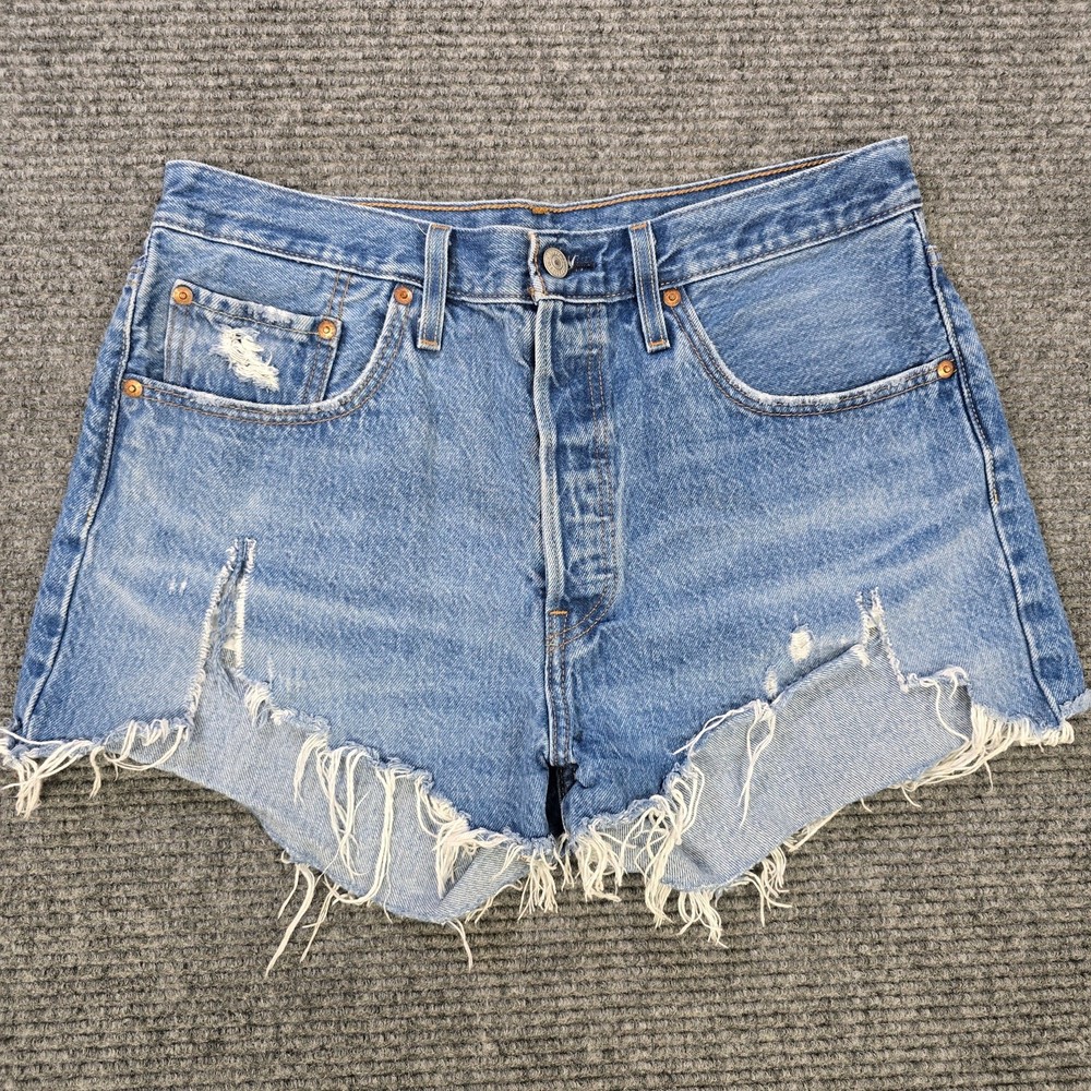 Levi's 501 Shorts Womens 31 Blue Distressed Cutoff Button Fly Premium