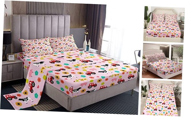 Farm Truck Red Tractor Bedding Sheet Set for Boys Girls Size,Cute Full Multi 35