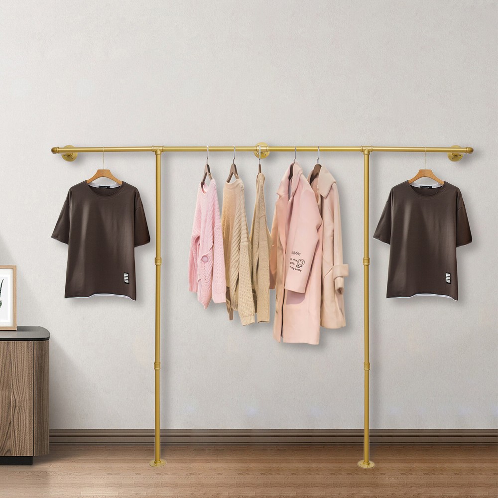 Industrial Pipe Wall Mounted Garment Rack - Space Saving Clothing Organizer with Hanger