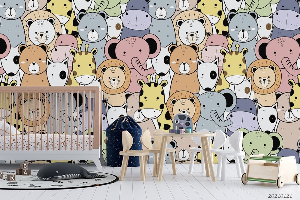3D Hand-drawn Animal Cartoon Pattern Wall Murals Wallpaper Murals Wall Sticker