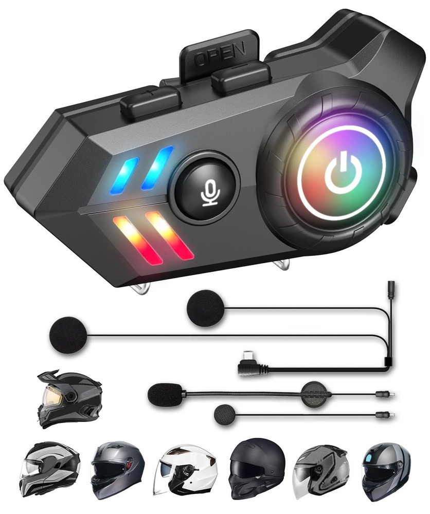 Best Motorcycle Helmet Bluetooth Headset Bluetooth Speakers with 2 Mics,1000mAh