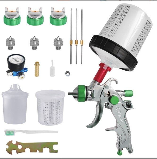 Air Spray Gun1.4/1.7/2.0mm Nozzles & Air Regulator, 2008 Paint Guns  green