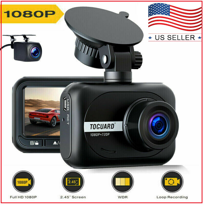 TOGUARD 1080P Dual Dash Cam Front and Rear Mini Car Dash Camera Driving Recorder
