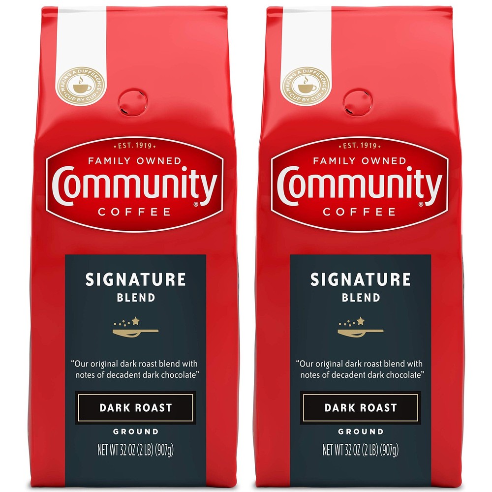 Community Coffee Signature Blend 64 Ounces, Dark Roast Ground Coffee, 32 Ounce