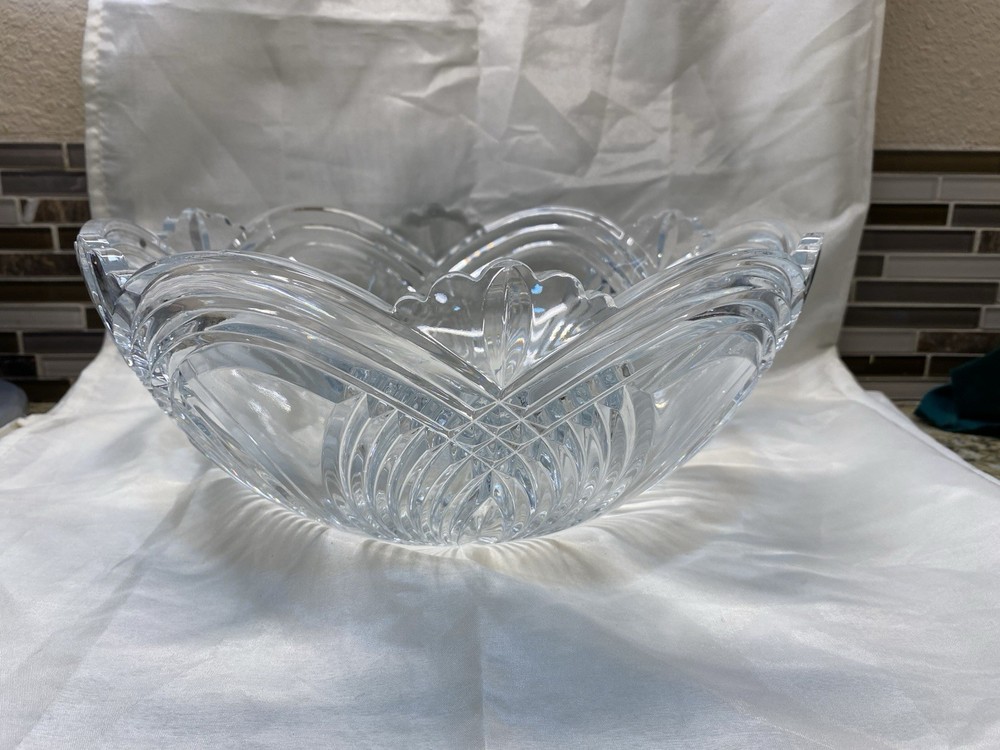 Lead Punch Bowl Round Scallop Edge Made In Czech Republic