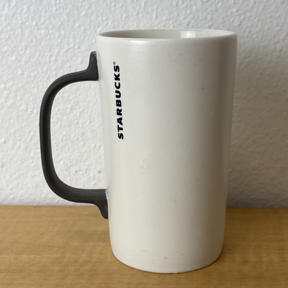 Starbucks Matte Black Cream White Grey Coffee Mug 14 fl oz 2013