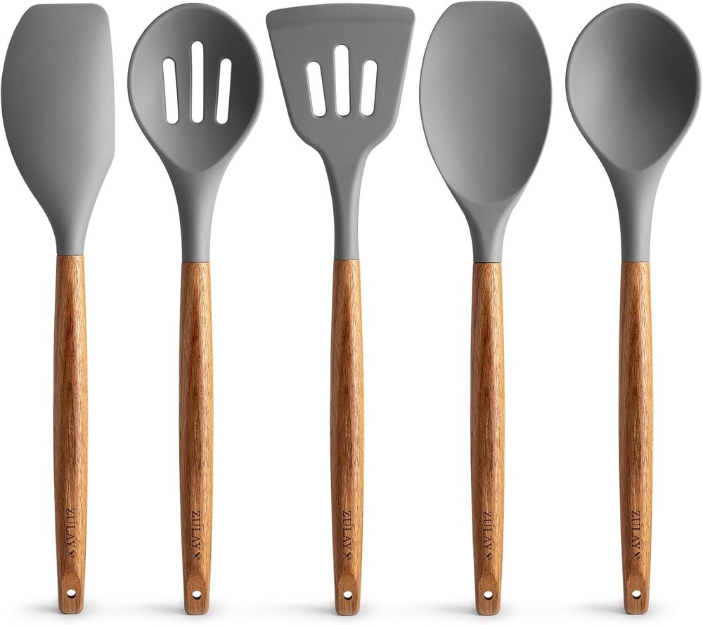 Zulay 5-Piece Non-Stick Silicone Kitchen Utensil Set in Elegant Grey  