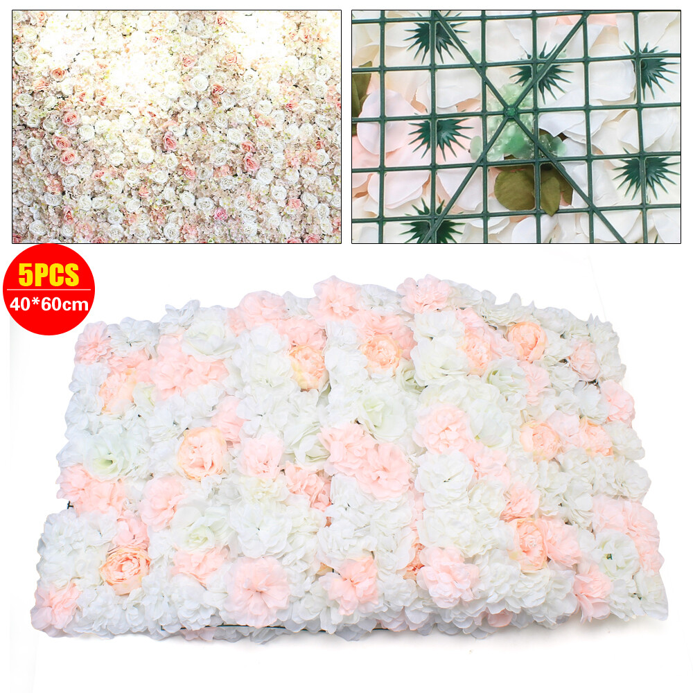 5x Artificial Flower Wall Panels Wedding Party DIY Silk Flowers Backdrop Decor