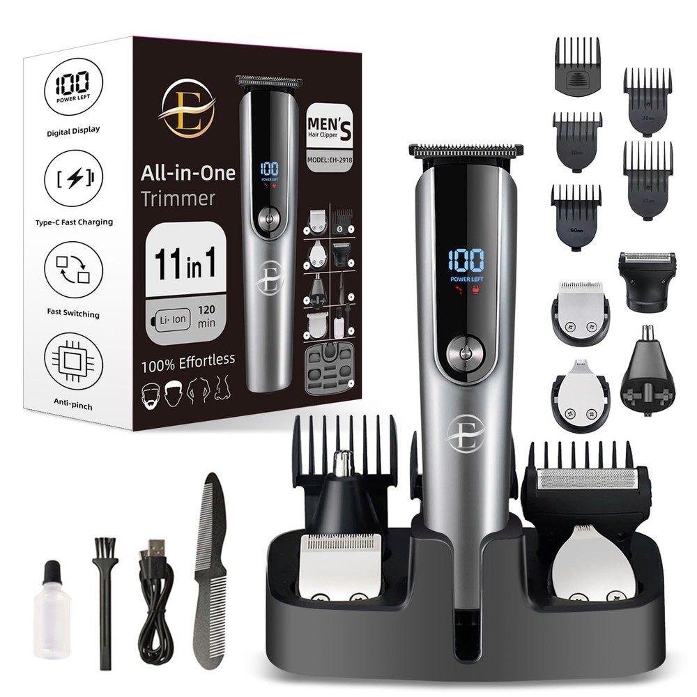 Men's 5-in-1 Electric Beard Trimmer Kit with LED Nose Hair Clipper