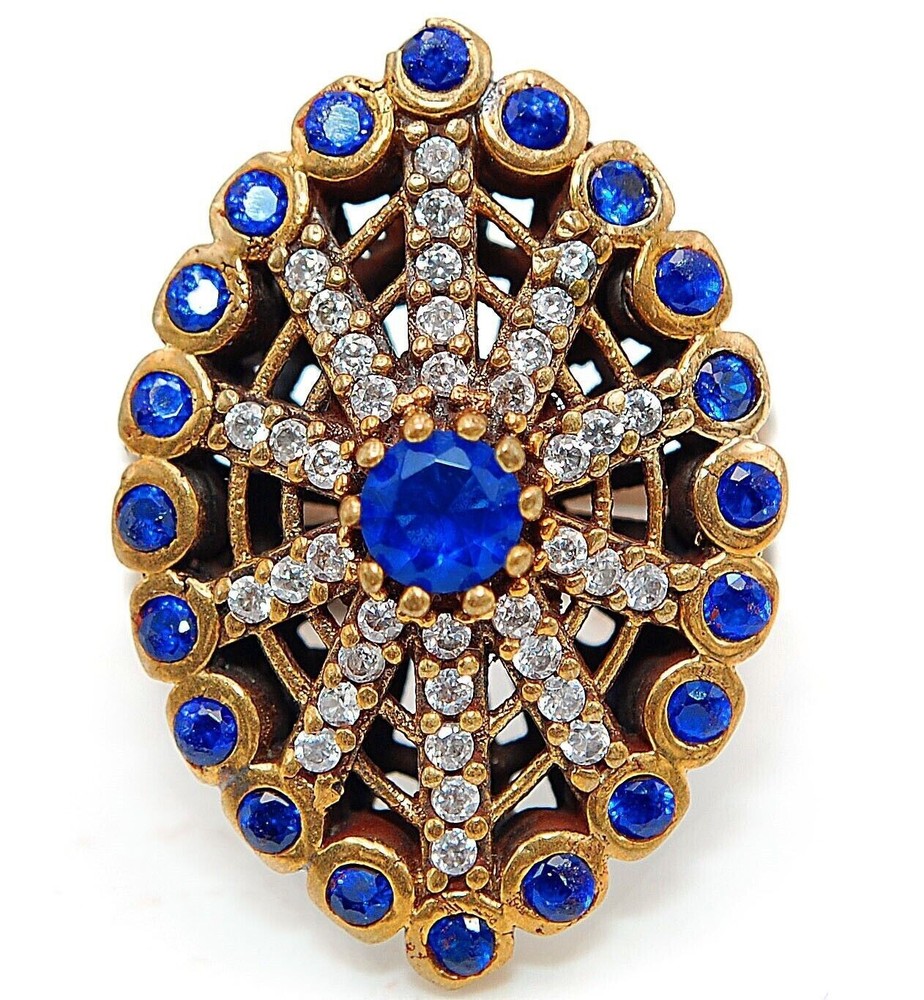 Stylish 5CT Treated Sapphire Ottoman Empire Sterling Silver Ring Size 7.5 H2-2