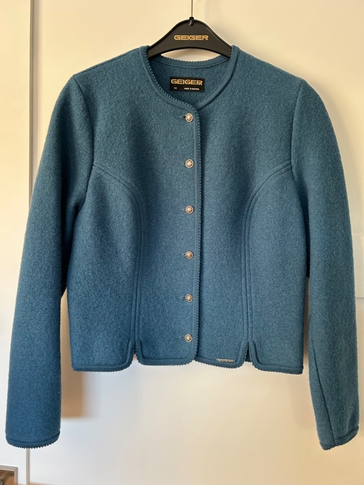 Vintage Geiger Womens EU 40 Dusty Blue Boiled Wool Jacket US Medium Coat XLENT