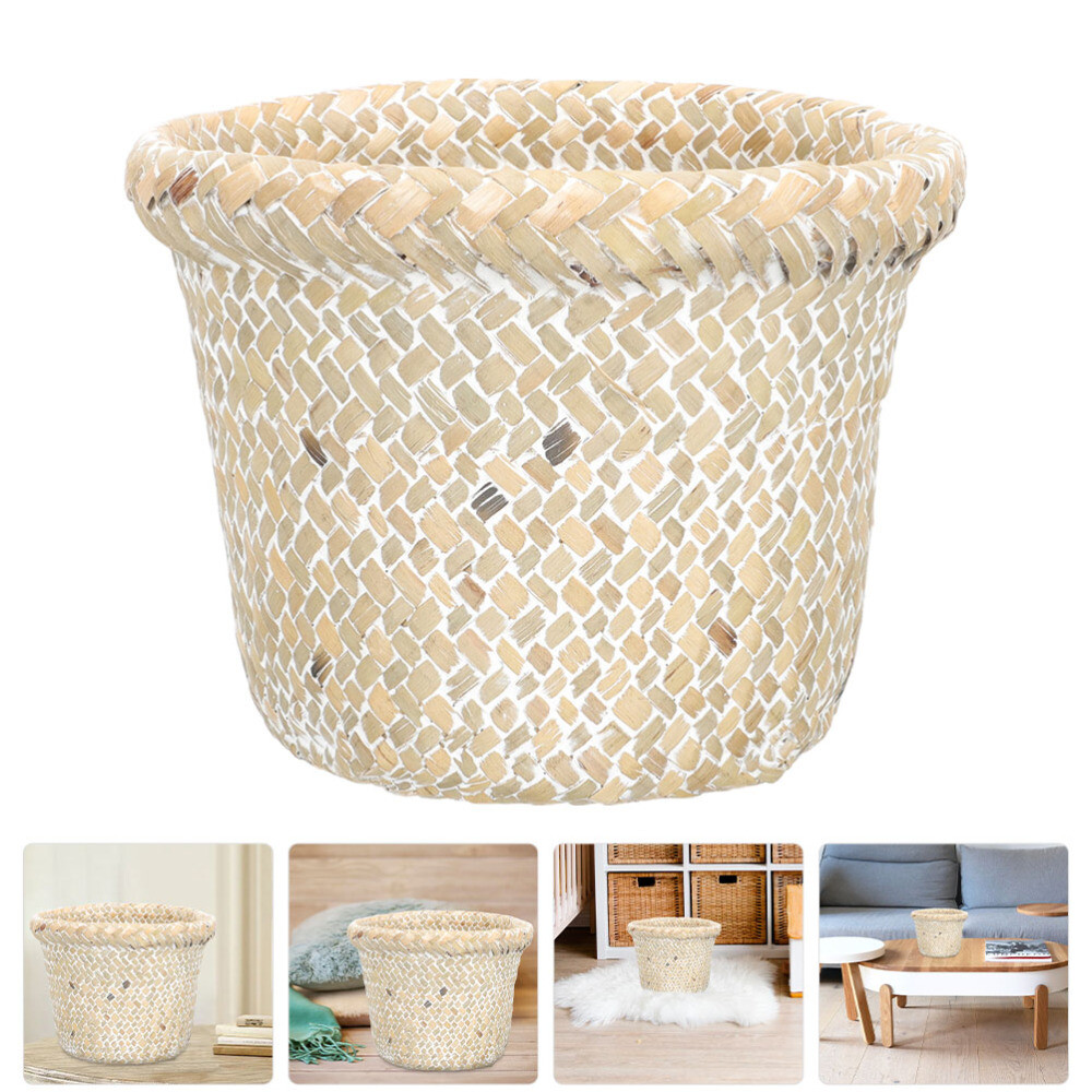 Woven Basket Sundries Storage Organizer Trash Can Wicker Woven Baskets