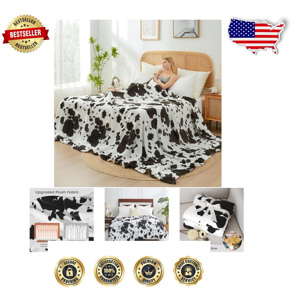 Thermal Insulated Cow Print Throw Blanket - Stylish & Warm for All Seasons