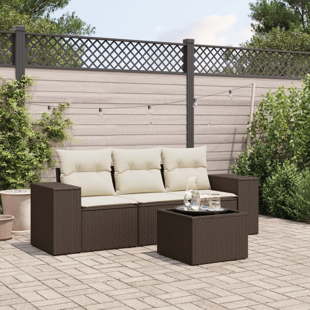 Garden Sofa Set Brown, Cream White