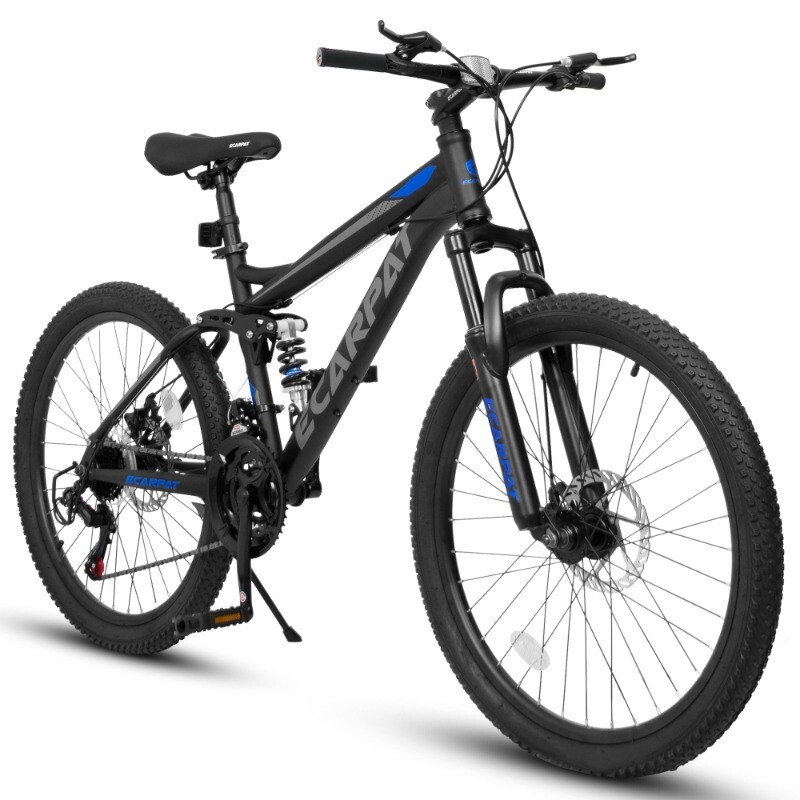 26-Inch Mountain Bike with 21-Speed Gears, Full Suspension & Carbon Steel Frame for Trail Riding