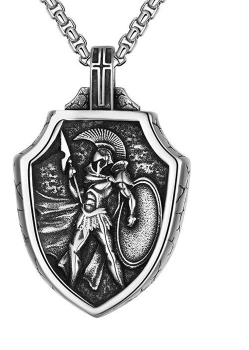Stainless Steel Holy Angel Cross Shield Pendant Necklace for Men - Bulk Wholesale