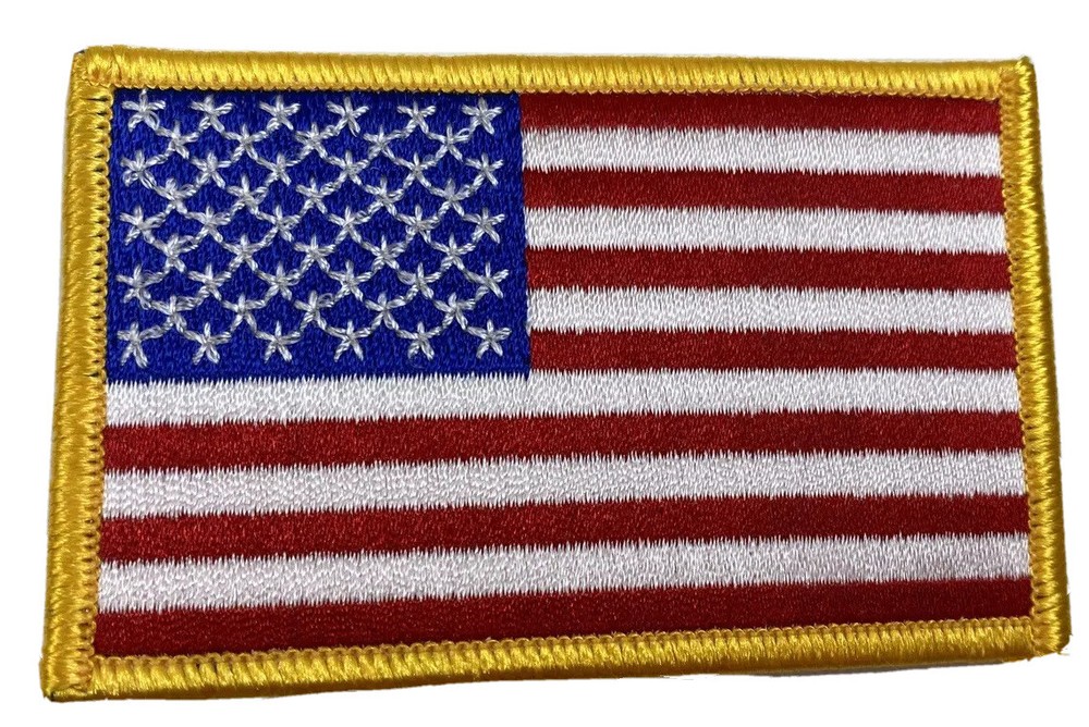 American Flag Embroidered Patch Iron-On Gold Border USA US United States NICE!