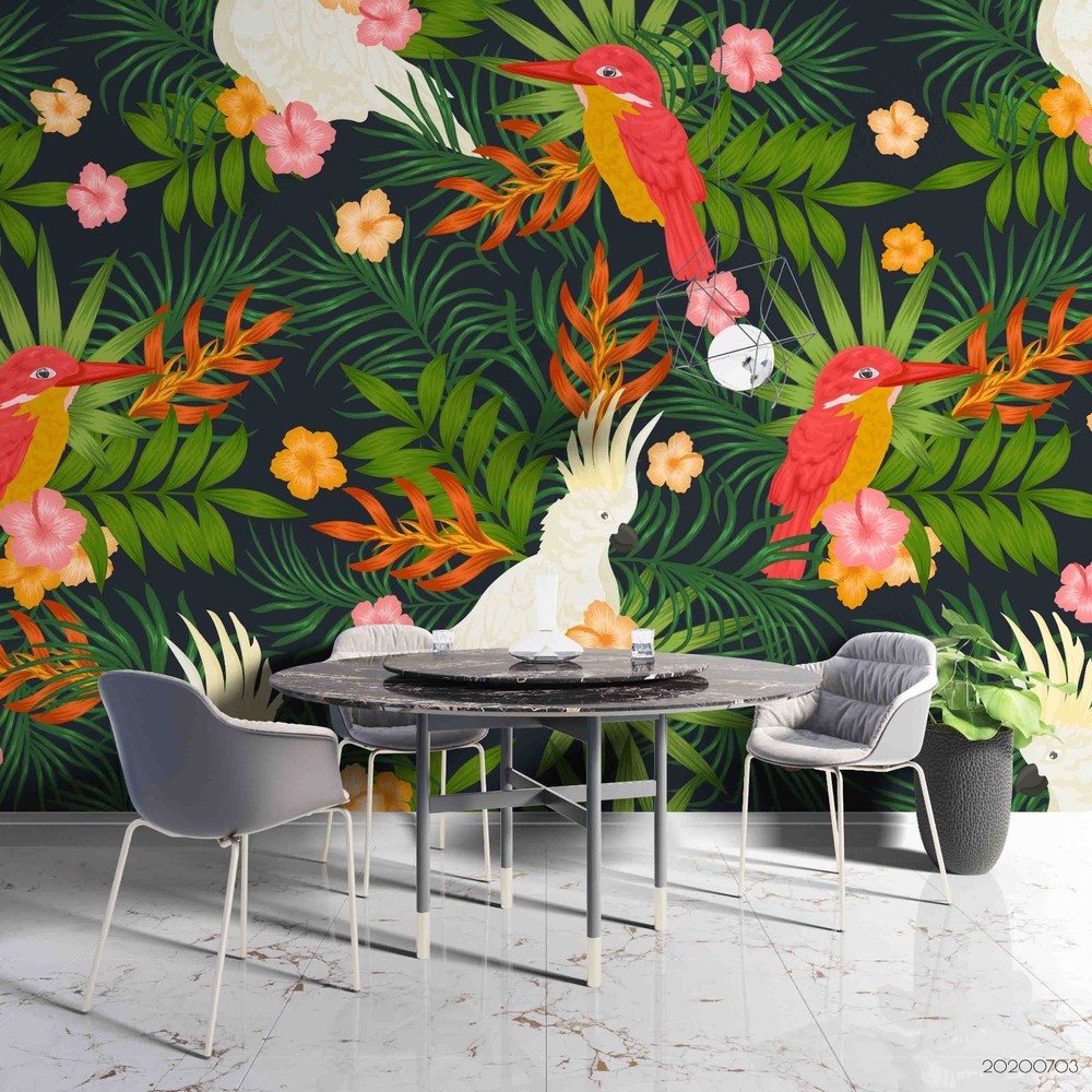 3D Flower Leaf Parrot Pattern Wall Murals Wallpaper Murals Wall Sticker