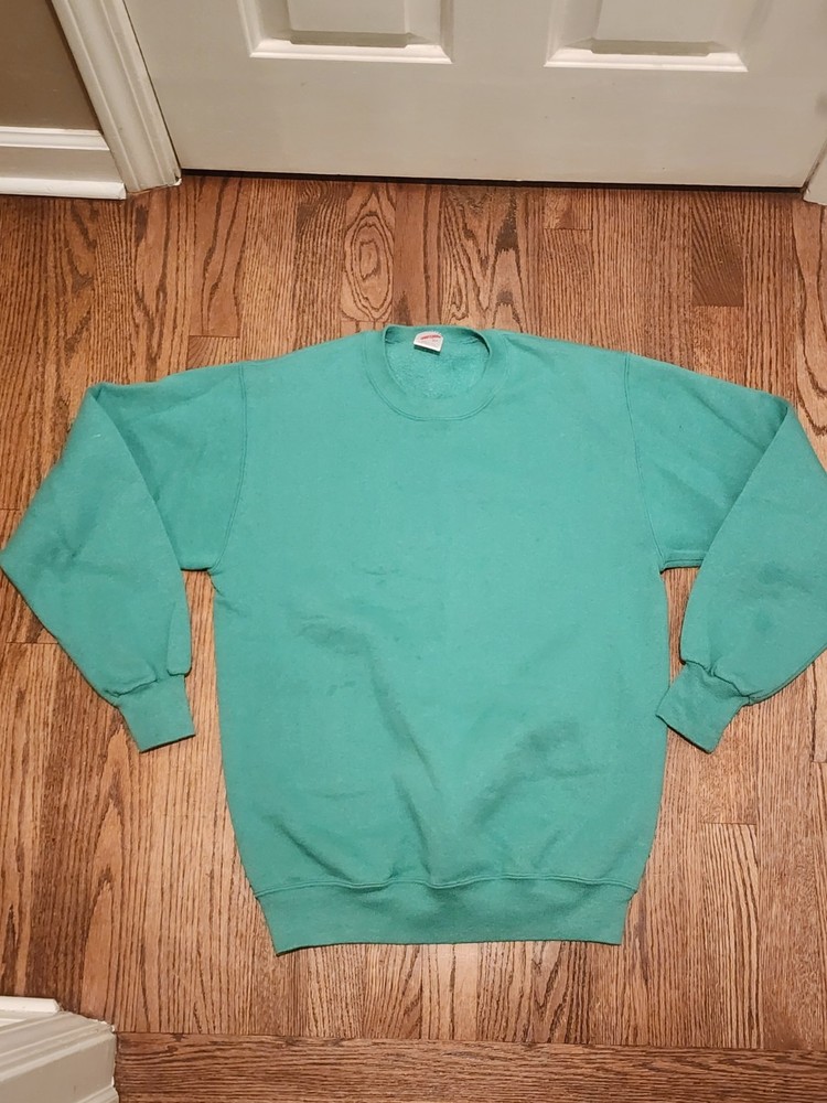 Vintage Jerzees Crewneck Sweatshirt Blue Green Men’s L Made in USA 90s