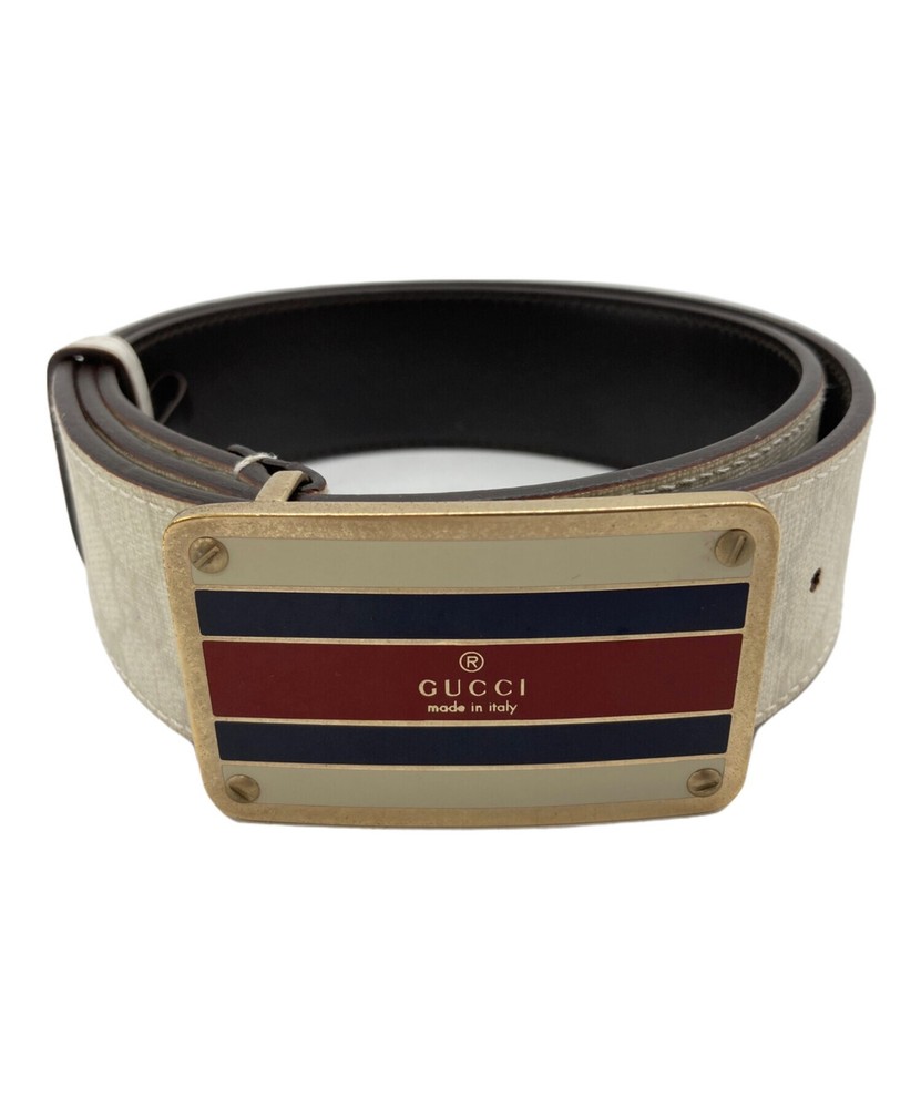 GUCCI buckle belt Logo White Leather Authentic Made in Italy Used hardware