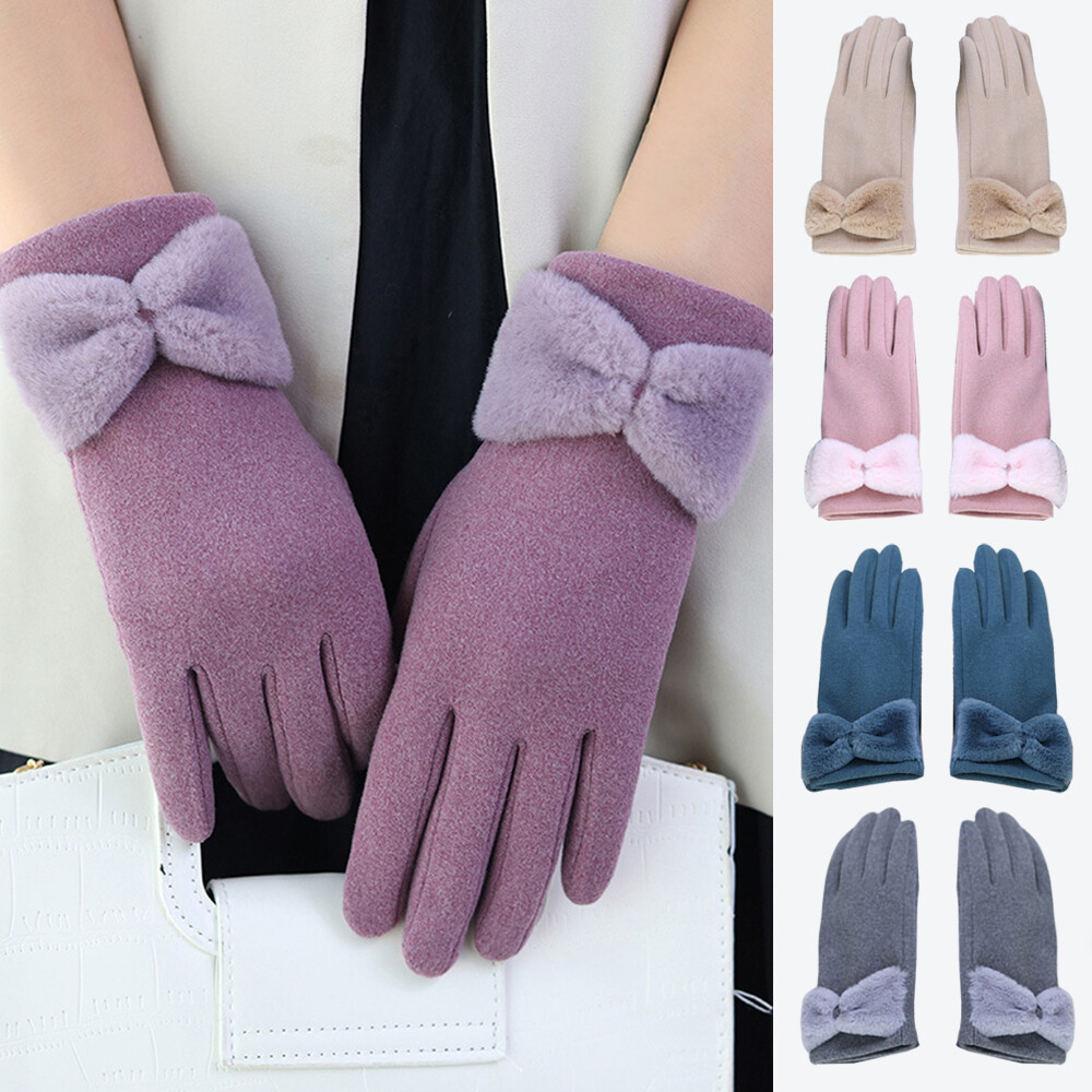 Women Ladies Winter Gloves Touch Screen Fleece Suede Warm Soft Fur Lined Thermal