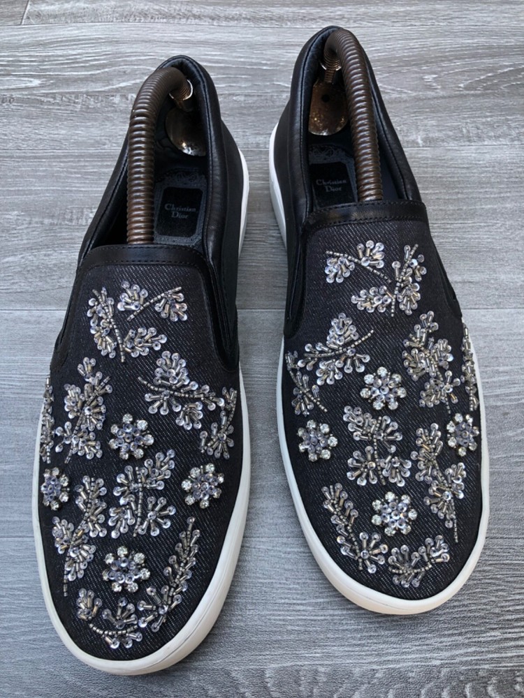 Dior Indigo Crystal Embellished Slip-On Sneakers with Luxe Detailing