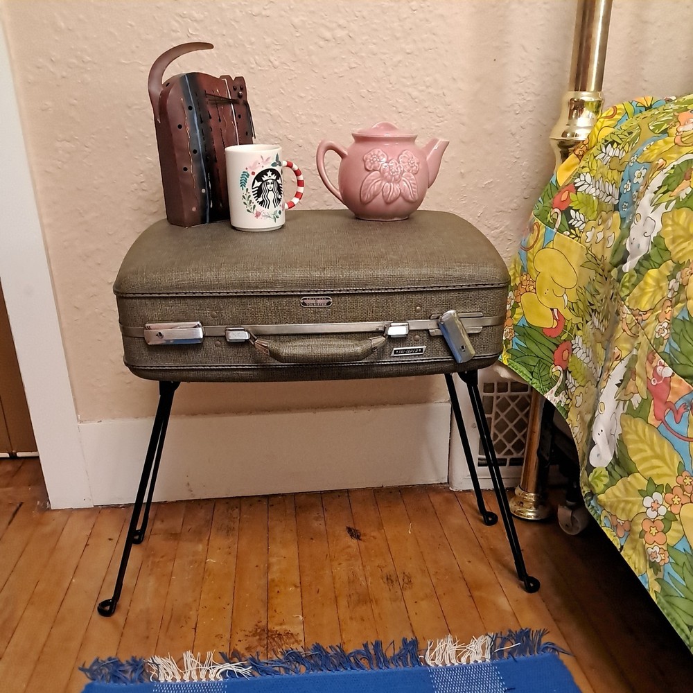 Vintage Am Tourister Suitcase Side Table with Hairpin Legs in Green