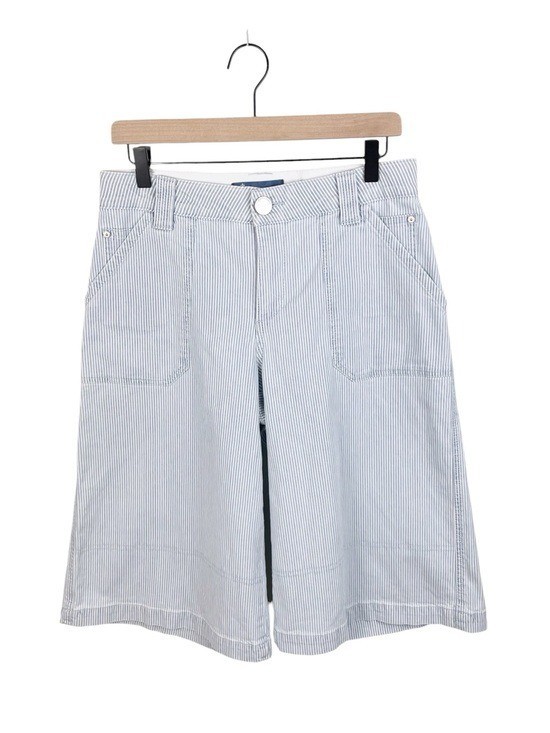 Democracy High Rise Bermuda Shorts Size 4 Powder Blue Railroad Stripe Wide Leg