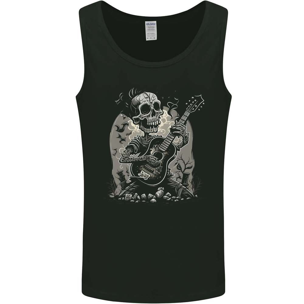 Old Rocker Guitar Player Skull Rock n Roll Music Mens Vest Tank Top
