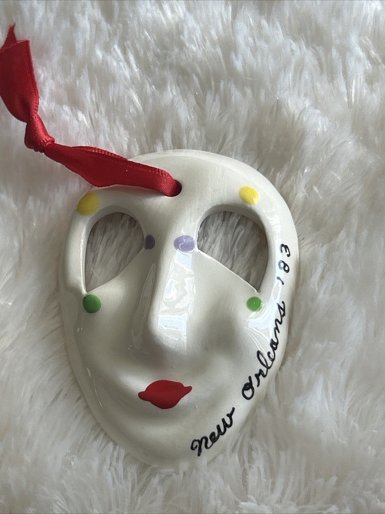 Vintage Porcelain Mardi Gras Mask Christmas Ornament Signed/ #183 Mystique