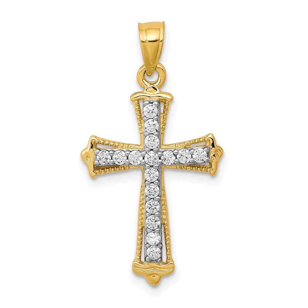 10k Yellow Gold Cubic Zirconia Cross Pendant 1.28gm L-1.03 Inch, W-0.63 Inch