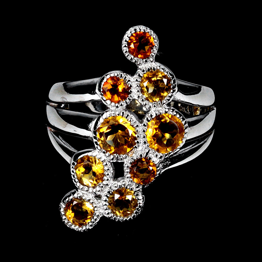 925 Sterling Silver Round Citrine 5mm Natural Gemstone Ring Size 8