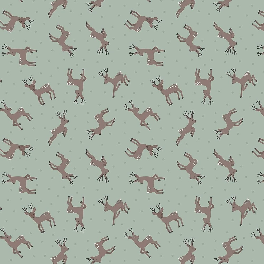 Country Creatures Christmas Reindeer Green 100% Cotton Fabric by The Yard