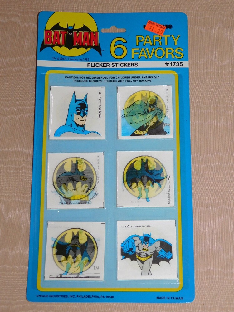 VINTAGE 1989 DC COMICS BATMAN PARTY FAVORS FLICKER STICKERS  NEW OLD STOCK