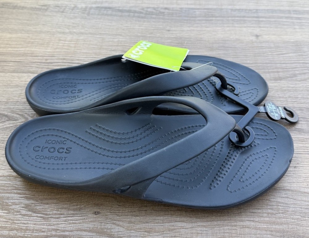 Crocs Kadee II Flip Thong Sandals for Ladies - Black - Womens Size 10