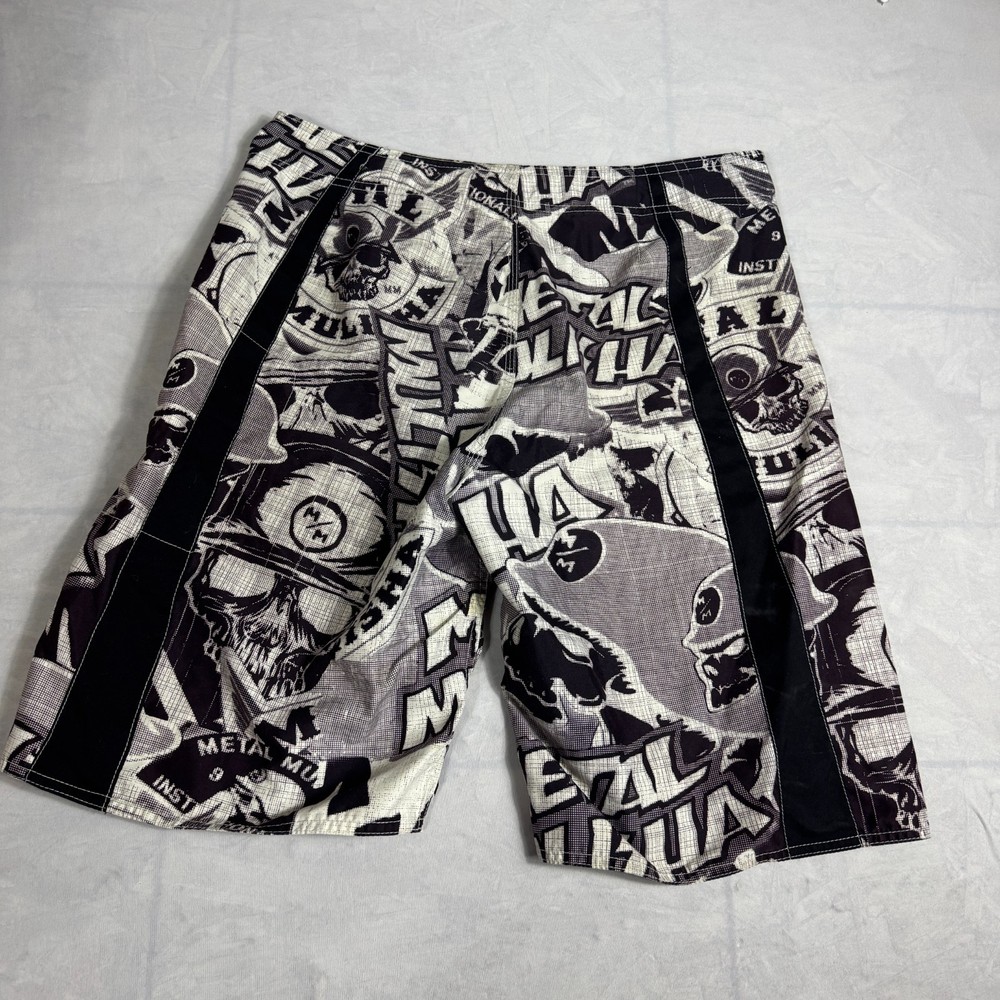 Metal Mulisha Mens Graphic Board Shorts Black White Skull Print Vintage Y2K 34