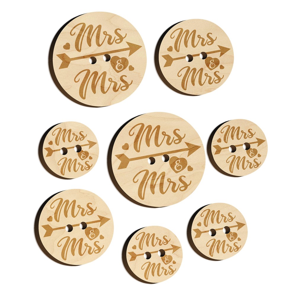 Mr & Mrs Heart & Arrow Wedding Wood Buttons for DIY Knitting Sewing Crafts