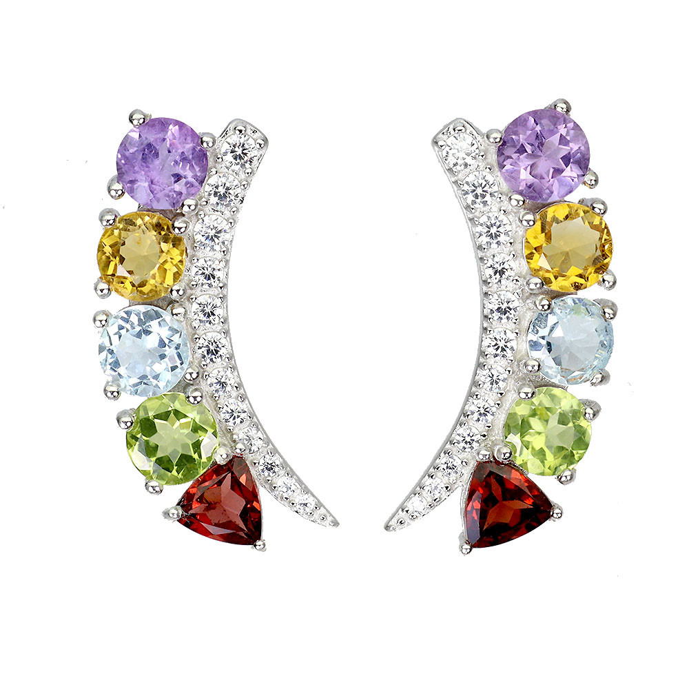 925 Sterling Silver Earrings Round Citrine Amethyst Peridot Gemstone Jewelry
