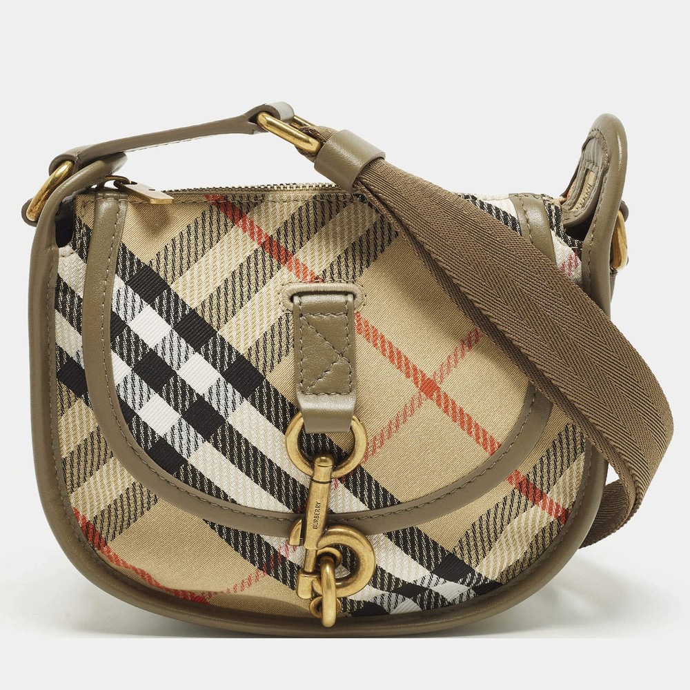 Burberry B Clip Mini Khaki Heritage Check Canvas Messenger Bag